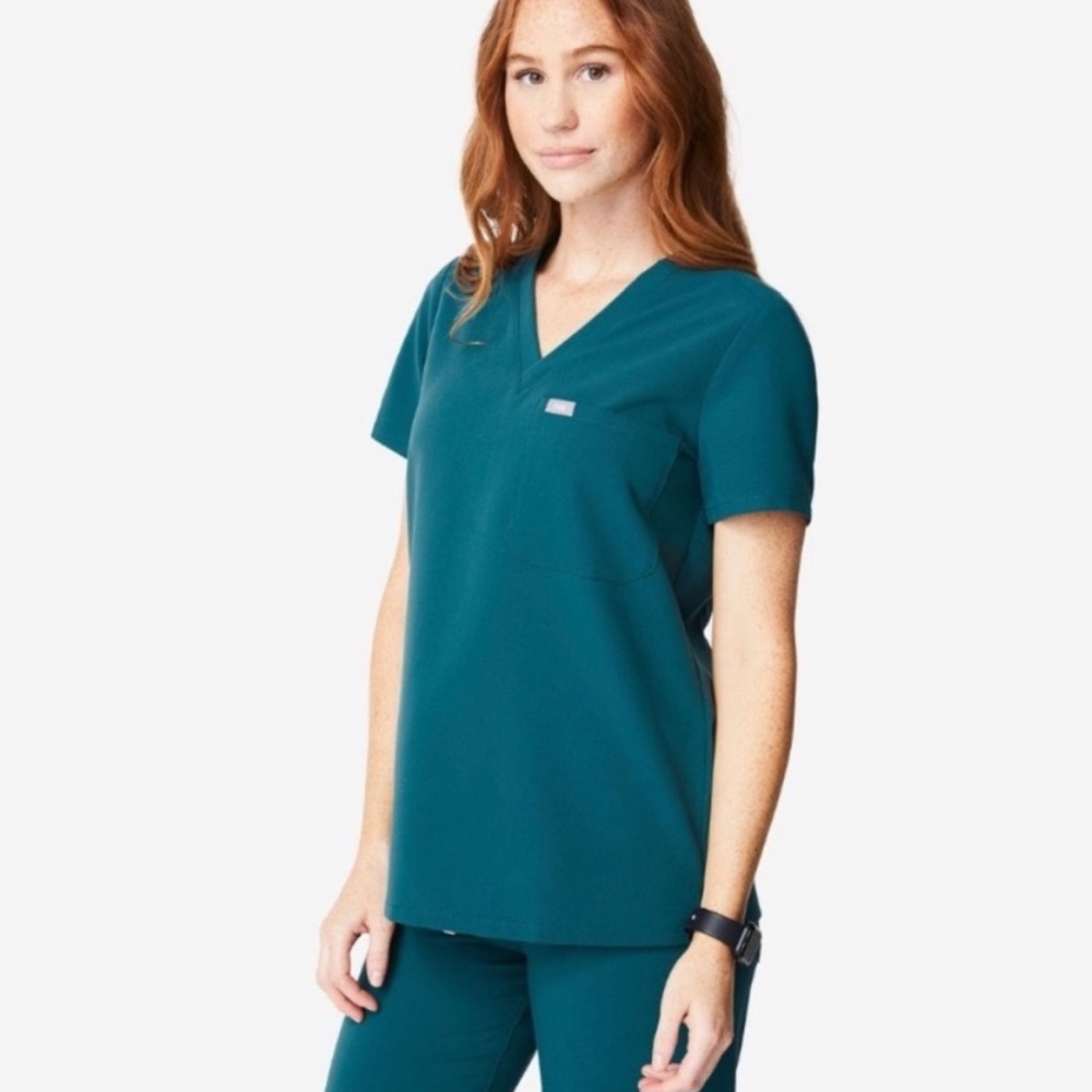 Figs Catarina One Pocket Scrub Top Caribbean Blue